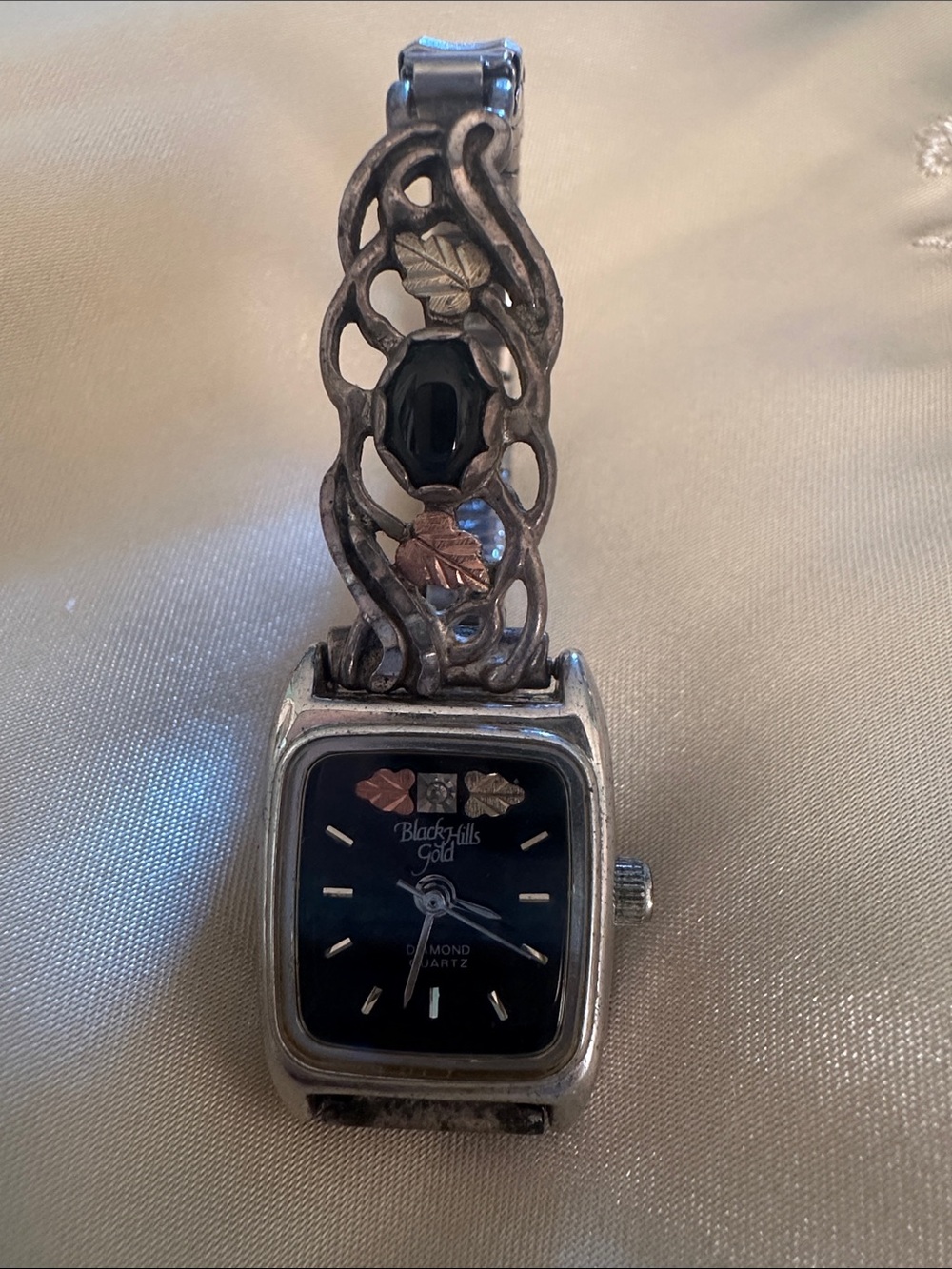 Women's Silver-Tone Bracelet Watch with Black Dial